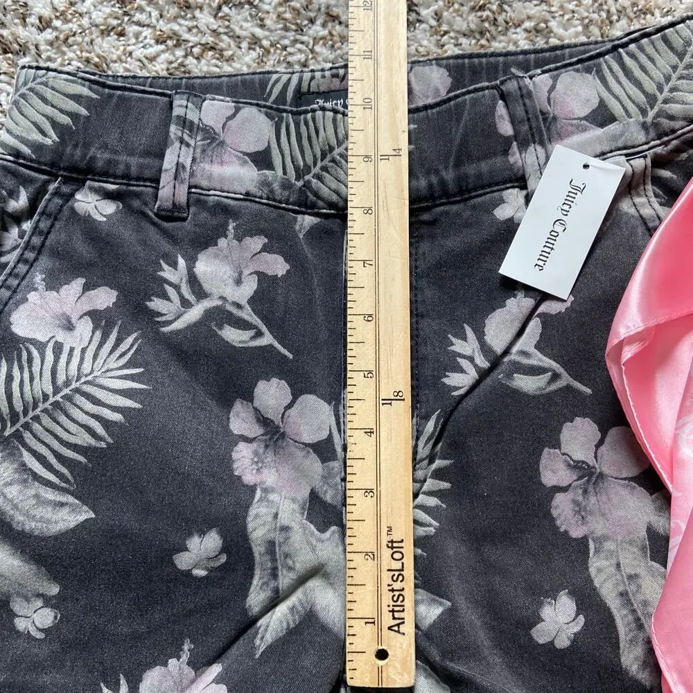 Juicy Couture Floral Print California Skinny Jean Women's 25 Black Stretch Scarf - Picture 8 of 10